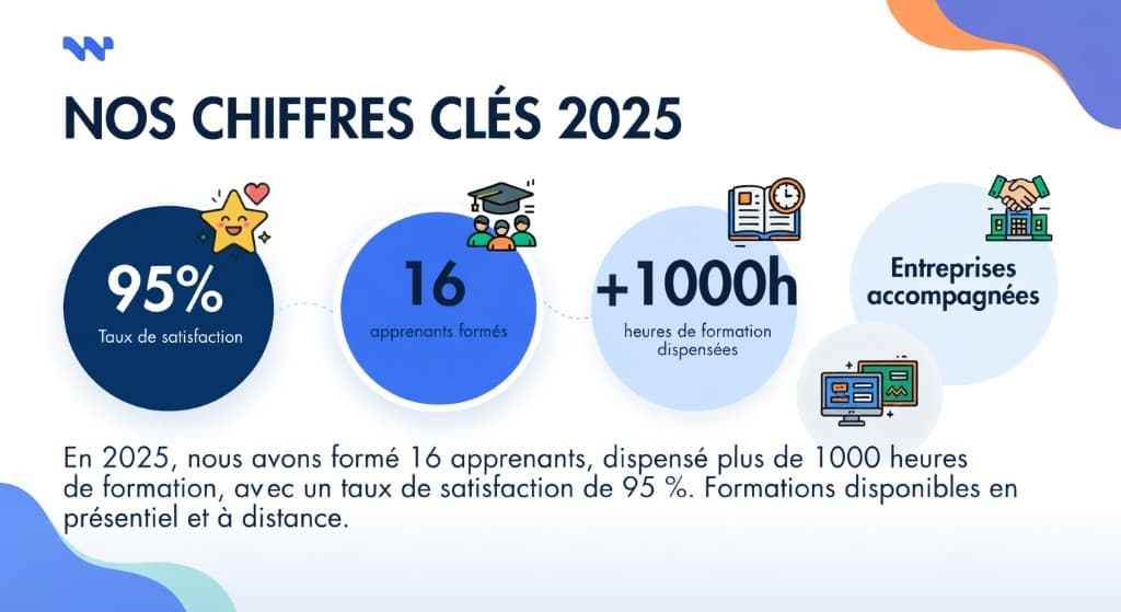 Infographie des chiffres clés A-SSAFIR 2025 : satisfaction, apprenants formés, heures dispensées et entreprises accompagnées