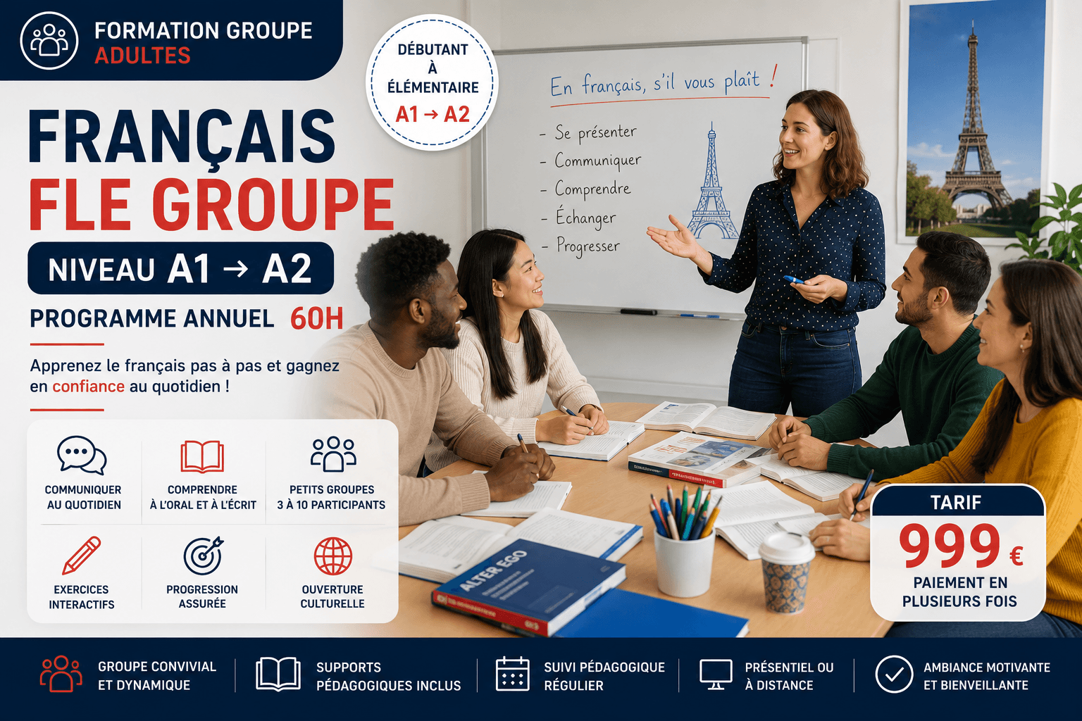Illustration : Français FLE – Programme Annuel 60h (Groupe A1 → A2)
