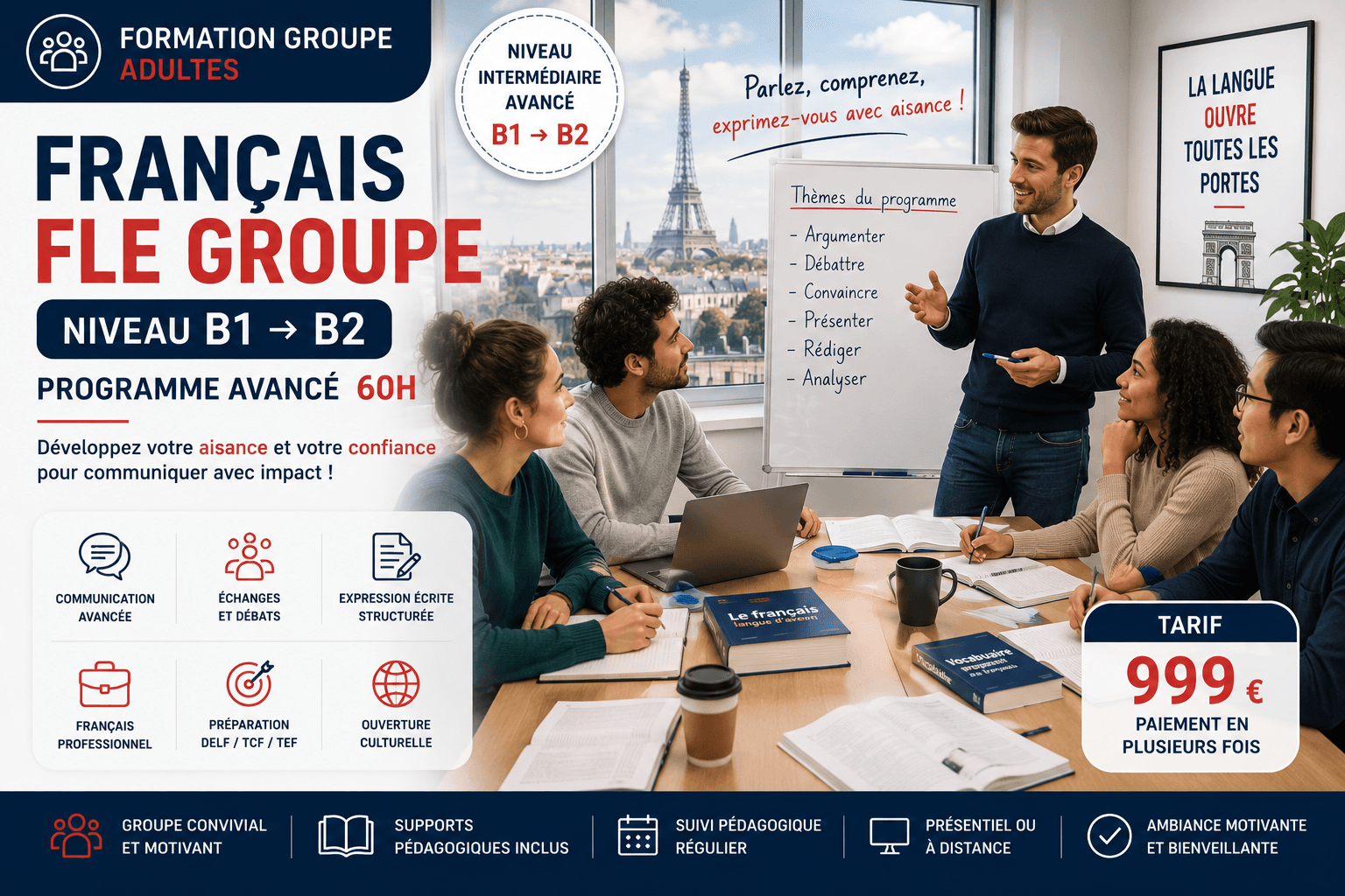 Illustration : Français FLE – Programme Avancé 60h (Groupe B1 → B2)