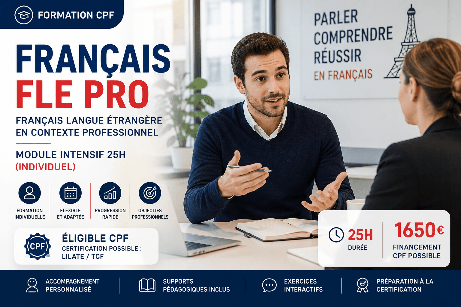 Illustration : Français FLE Pro – Module Intensif 25h (Individuel)
